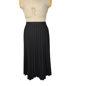 Oak & Fort Womens Small S Black Pleated Midi Skirt Minimalist Capsule Wardrobe